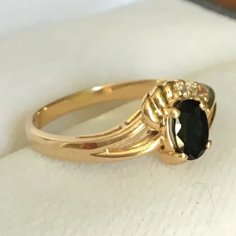 14K Gold Sapphire & Diamond Ring Size 6 1/4 Vintage Excellent Condition - Picture 4 of 13